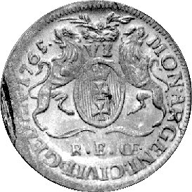 szóstak 1765, Gdańsk, Plage 504, literki R E OE szeroko rozstawione, bardzo ładnie zachowana i rzadka moneta, lekko niedobita