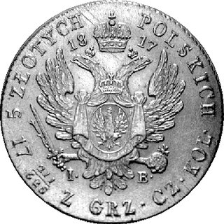 5 złotych 1817, Warszawa, Plage 34, bardzo rzadkie w tym stanie zachowania