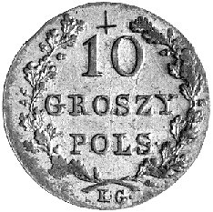 10 groszy 1831, Warszawa, Plage 279, łapy orła zgięte, nad nominałem wydrapany krzyż