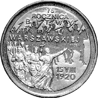 2 złote 1995, 75 rocznica Bitwy Warszawskiej, na rewersie napis PRÓBA, Parchimowicz notuje tylko monetę obiegową, nakład nieznany, miedzionikiel, 10,84 g.