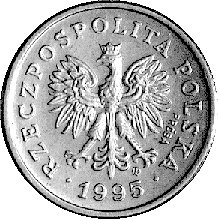 20 groszy 1995, na awersie napis PRÓBA, Parchimowicz nie notuje jako próby takiego typu i rocznika, nakład nieznany, miedzionikiel, 3,21 g.
