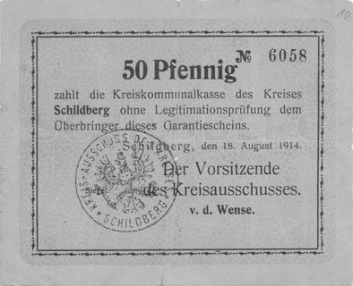 Ostrzeszów (Schildberg)- 50 fenigów, 1, 2 i 3 marki 18.08.1914 emitowane przez Powiatowy Komitet, Keller 355, razem 4 sztuki