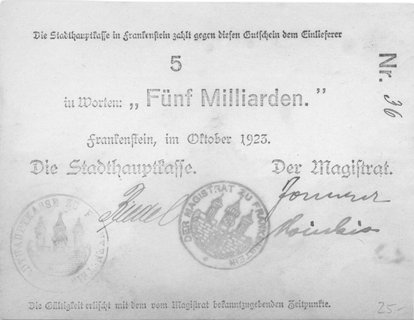 Ząbkowice Śląskie (Frankenstein)- 5 miliardów marek z października 1923 emitowane przez Magistrat, Keller 1518.a