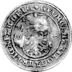 żeton młynarski 1658 r., Aw: Orzeł Śląski pod koroną