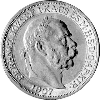 100 koron 1907, Krzemnica, Aw: Głowa cesarza, Rw: Scena koronacji, Fr. 95 /Hungary/, złoto, 33,89 g.