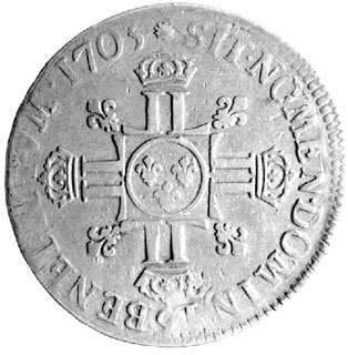 ecu 1705, Paryż, Aw: Popiersie, Rw: Poczwórny monogram w kształcie krzyża, Gadoury 224