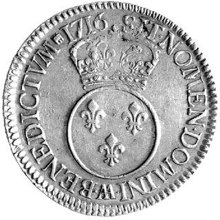 ecu 1716, Metz, Aw: Popiersie, Rw: Herb, Gadoury 317, moneta nie była przebita z innej monety - rzadkość