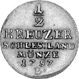miedziane 1/2 krajcara 1797, Wrocław, Schr. 165, emisja dla Śląska, pięknie zachowana moneta