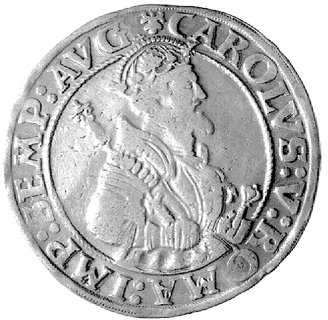 talar 1546, Aw: Orzeł cesarski z literą W na tarczy, Rw: Półpostać cesarza Karola V, Dav. 9170