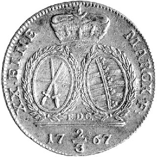 gulden 1767, Aw: Popiersie, Rw: Dwie tarcze herb