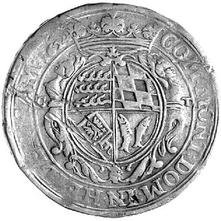 Jan Fryderyk 1608-1628 - talar 1624, Aw: Popiersie, Rw: Tarcza herbowa, po bokach literki C-T, Dav. 7859, drobne rysy na rewersie