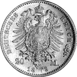 20 marek 1873, Stuttgart, J. 290, złoto, 7,94 g.