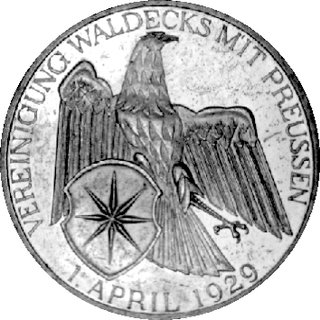3 marki 1929, Waldeck, J. 337, wybita stemplem lustrzanym, duża rzadkość