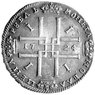 rubel 1724, Moskwa, Aw: Popiersie bez znaku medaliera, Rw: Poczwórny monogram, Uzdenikow 0617