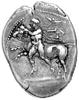 Tessalia- Larissa, drachma 450-400 pne, Aw: Nagi młodzieniec trzymający za rogi byka biegnącego w ..