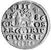 trojak 1586, Ryga, Kurp. 445 R, Gum. 814, popiersie króla z dużą głową
