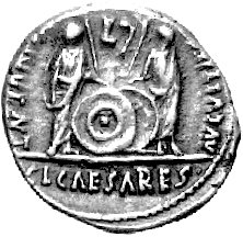 denar, Aw: Popiersie Augusta w wieńcu laurowym w
