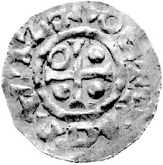 Bolesław I 929- 967, denar, Aw: Krzyż równoramienny, w polu 3 kulki i kółko, napis w otoku: BOLEZLAVDA, Rw: Kaplicz- ka i napis w otoku: PPRAGA CIV.., Cach 32, 1.18 g.