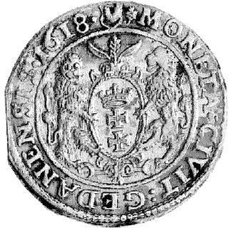 ort 1618, Gdańsk, odmiana z literkami SA i liściem klonu przed napisem, Kurp. 2246 R5, Gum. 1386, rzadki.