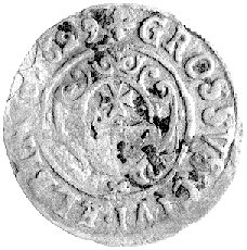 grosz 1629, Elbląg, okupacja szwedzka, pełna data na rewersie, Ahlström 29a, Bahr. 9363, niecentrycznie wybity.
