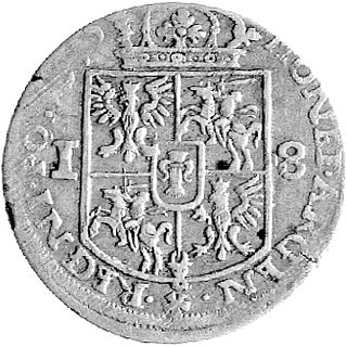 ort 1655, Kraków, Gum. 1742, nieopisana w katalogu Kurpiewskiego odmiana napisowa Aw: IOAN CASIMI - DG REX  P & S, Rw: MONET ARGEN rozetka REGNI PO 1655.