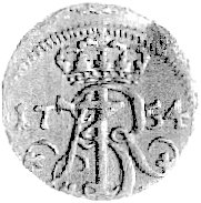 szeląg 1754, Gdańsk, herb Gdańska pomiędzy liter