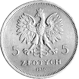 5 złotych 1930, Warszawa, Sztandar, bite głębokim stemplem, rzadkie.