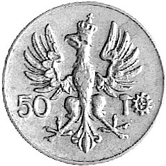 50 bez oznaczenia nominału 1923, Popiersie dziewczyny z kłosami, Parchimowicz P-117a, wybito 120 sztuk, brąz 5,22 g., ładna moneta ze starą patyną.