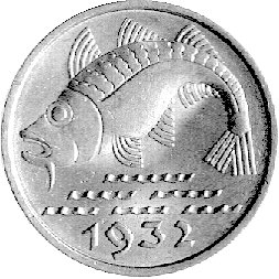 10 fenigów 1932, Berlin, Dorsz, wyjątkowo ładnie zachowana moneta.