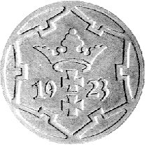 5 fenigów 1923, Berlin, Rudolf Schaaf s. 390, mosiądz 1,99 g., moneta próbna. Podobna próba w mosiądzu ale 10 fenigówki z 1923 roku była sprzedana na 20 aukcji F. R. Künkera w 1991 roku poz. 6883 za 1600 DM.