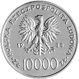 10.000 złotych 1988, na rewersie napis PRÓBA, Parchimowicz P-524, wybito 500 sztuk, nikiel.