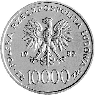 10.000 złotych 1989, na rewersie napis PRÓBA, Parchimowicz P-526, wybito 500 sztuk, nikiel.