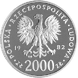 2.000 złotych 1982, Szwajcaria, II wizyta papieża Jana Pawła II w Polsce, Parchimowicz 351b, wybito 1250 sztuk, złoto 6,79 g.