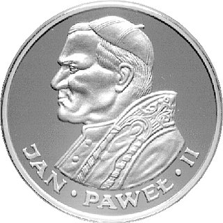 100 złotych 1986, Szwajcaria, II wizyta papieża Jana Pawła II w Polsce, Parchimowicz 294d, wybito 128 sztuk, srebro, bardzo rzadkie.
