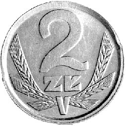 2 złote 1983, Warszawa, moneta obiegowa ale wybita w aluminium zamiast w mosiądzu, nakład nieznany 1,00 g., bardzo rzadkie.