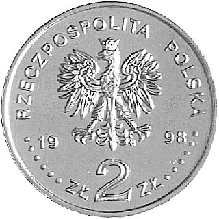2 złote 1998, Warszawa, Adam Mickiewicz, moneta wybita ale nie wprowadzona do obiegu przez NBP z powodu braku kreski w napisie 200 LECIE, ogromna rzadkość.