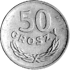 50 groszy 1949, na rewersie wklęsły napis PRÓBA, Parchimowicz P-209b, wybito 100 sztuk, mosiądz 4,83 g., rzadkie.