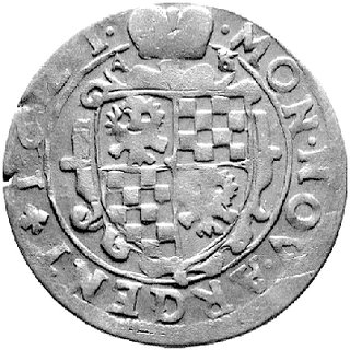 24 krajcary 1621, mennica nieokreślona, literki mincerza A-K, brak cyfry 24 oznaczającej nominał, ciekawa moneta podobna do typu F.u. S. 1621 ale inny kształt tarczy herbowej i litery A-K położone po bokach korony książęcej.