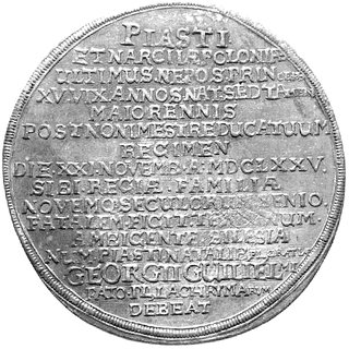 1 1/4 talara 1675, Brzeg, F.u. S. -, Dav. 488, efektowna moneta wybita z okazji śmierci księcia Jerzego Wilhelma, 33,92 g., ładna, stara patyna.