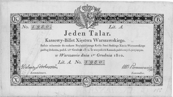 1 talar 1.12.1810, podpis: Sobolewski, Pick A12, na odwrocie pieczątka własnościowa Muzeum im kr. Jana III we Lwowie
