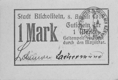 Bisztynek (Bischofstein)- 1 marka b.r. (1914), K