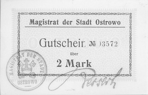 Ostrów Wielkopolski (Ostrowo)- 2 marki b.r. (1914) emitowany przez Magistrat, Keller 280, Schoenawa 4