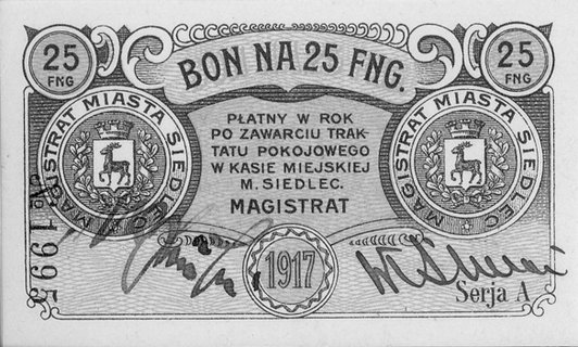 Siedlce- 25 i 50 fenigów i 1 marka 1917 emitowane przez Magistrat, Jabł.1574, 1575, 1576, razem 3 sztuki
