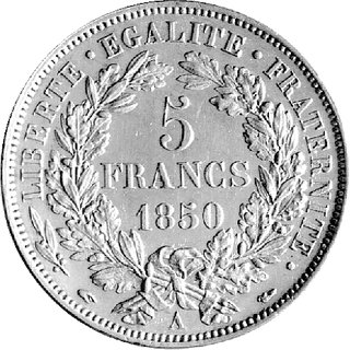 5 franków 1850, Paryż, Gadoury 719.