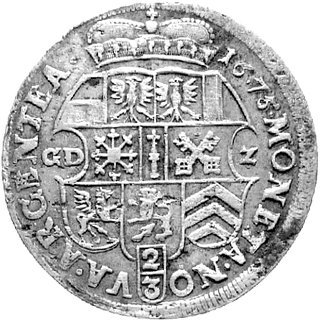 2/3 talara (gulden) 1675, Minden, literki GD-Z po bokach tarczy herbowej, Dav. 260.