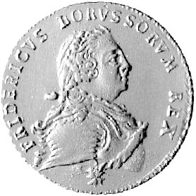 Friedrichsdor 1751, Berlin, Aw: Popiersie, w otoku napis, Rw: Orzeł na trofeach wojennych, Schr. 95, Fr. 2381, złoto 6.66 g., nieznacznie zapiłowany rant.
