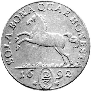 2/3 talara (gulden) 1692, Aw: Tarcza herbowa, w otoku napis, Rw: Rumak, w otoku napis, Dav. 400, Welter 1980.