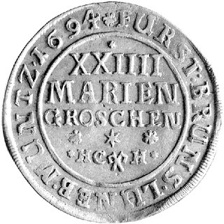 24 mariengroschen 1694, Aw: Rumak, w otoku napis, Rw: Napisy, Dav. 332, Welter 2082.