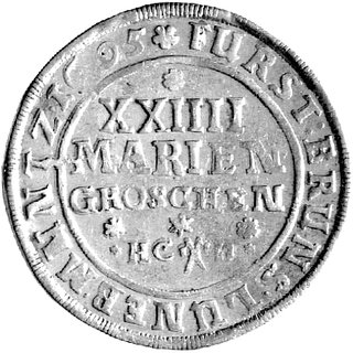 24 mariengroschen 1695, Aw: Rumak, w otoku napis, Rw: Napisy, Dav. 332, Welter 2082.