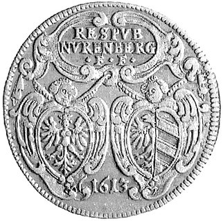 1/2 guldena 1613, Aw: Tarcze herbowe, powyżej napis, Rw: Orzeł cesarski, w otoku napis, Sammlung H.J. Erlanger 316, rzadki.